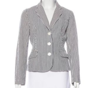 Sandro Seersucker Navy and White Cotton Blazer